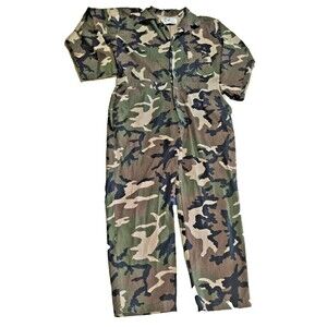 Vintage Duck Bay Coveralls Mens Large Camo 80s Hunting Gear Unlined L woodland